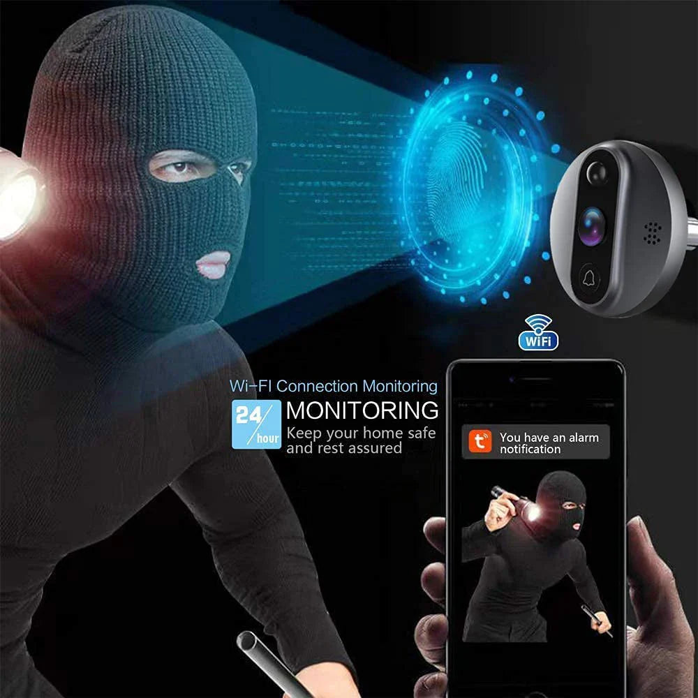 3MP Smart Life Tuya WiFi Doorbell – 1080P Eye Peephole Camera, 5000mAh Battery, PIR Motion Detector, IR, Alexa & Google Compatible