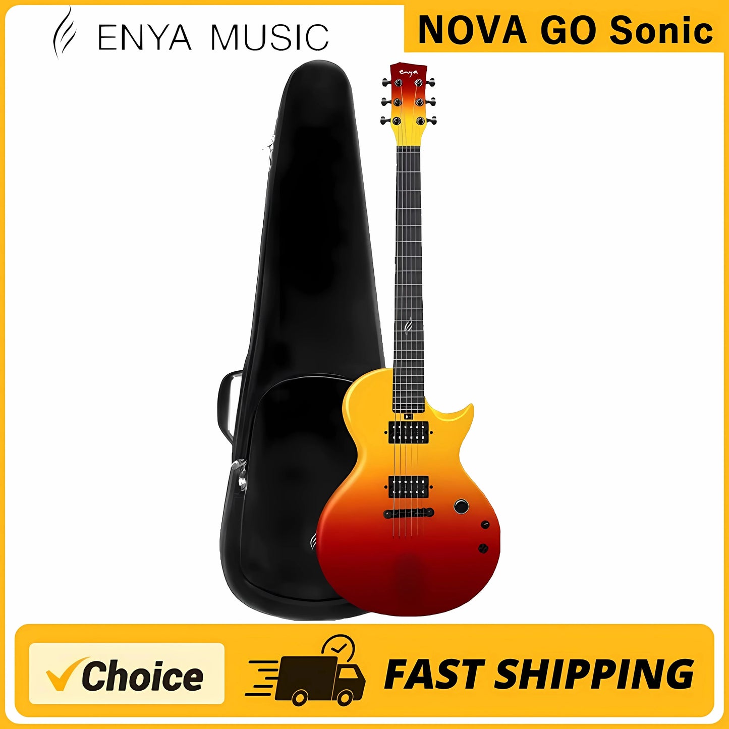 ENYA Nova Go Sonic Carbon Fiber Electric Guitar - Lightweight, Durable, with Bag, Ideal for Beginner Adults