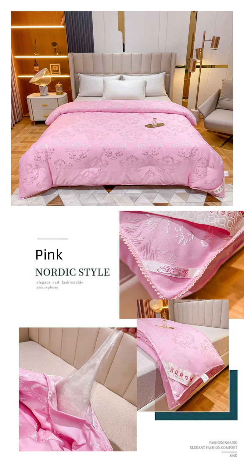 100% Natural Mulberry Silk Comforter - Summer Cool & Winter Warm Duvet, King, Queen, Twin & Single Bedding Quilt