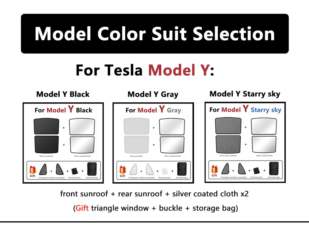 Split Sunshade for Tesla Model 3 (2017-2023) & Model Y – Front & Rear Sunroof Windshield Skylight Glass Roof Cooling Shade