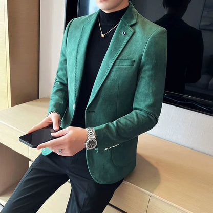 Men’s Slim Fit Deerskin Velvet Blazer – Elegant Luxury Business Casual Wedding Suit Coat (S to 4XL)
