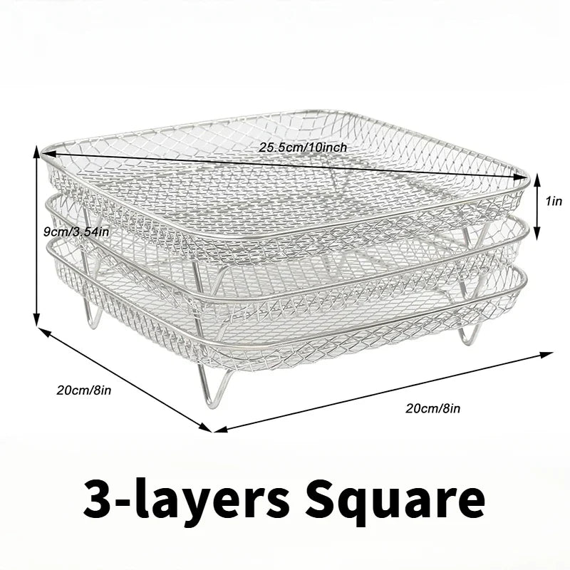 3-Layer Stackable Air Fryer Rack – 304 Stainless Steel Grilling & Steaming Rack for Oven & Cooking Tools