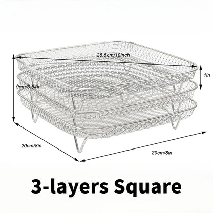3-Layer Stackable Air Fryer Rack – 304 Stainless Steel Grilling & Steaming Rack for Oven & Cooking Tools