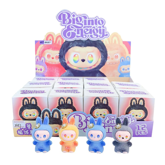 12pcs V3 Big Into Energy Cartoon Flocking Blind Box Cute Doll Desktop Ornaments Surprise Gifts for Kids