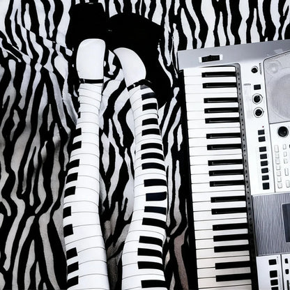 Y2K Graffiti Letter Thigh High Socks - 2000s Emo Harajuku Kawaii Long Socks