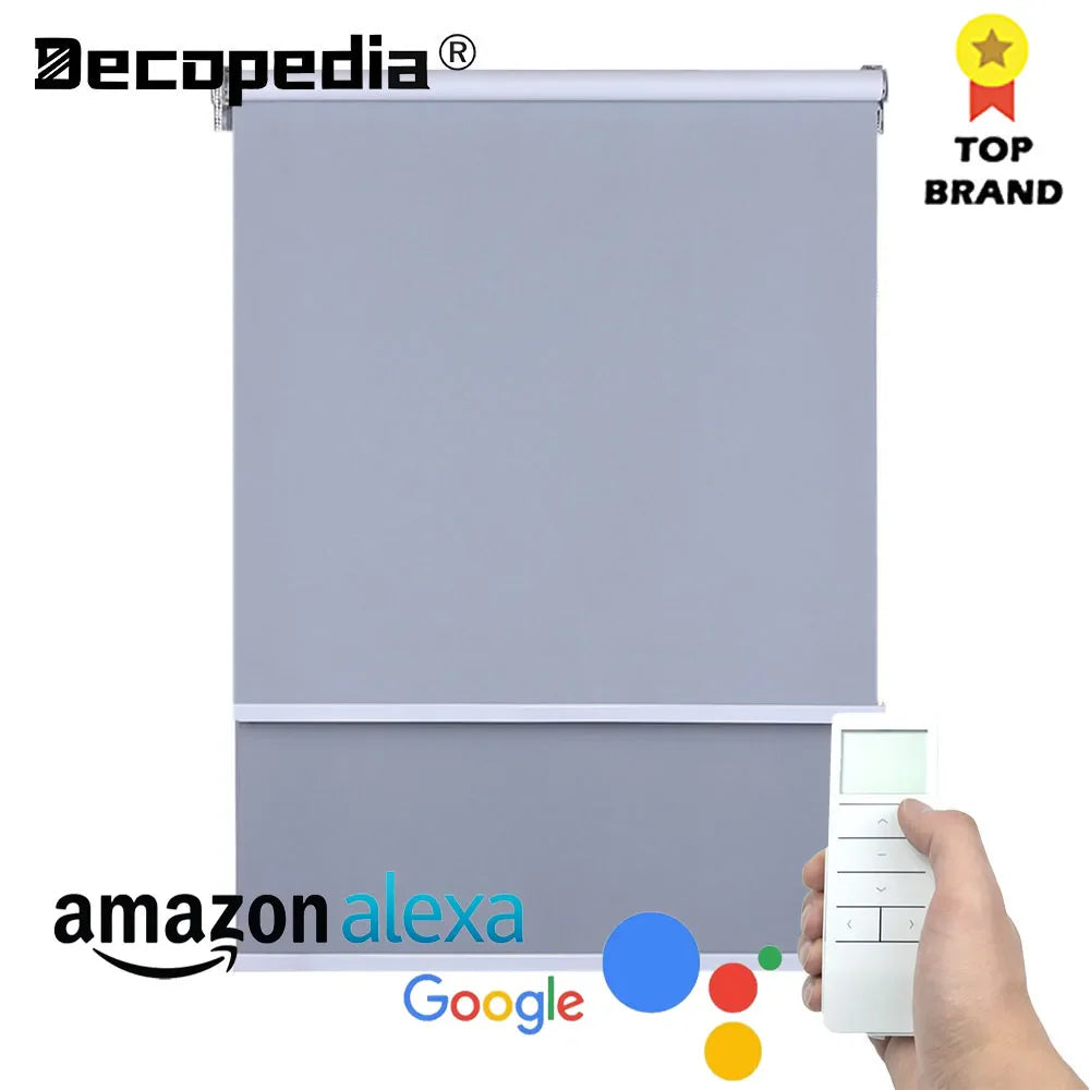 Decopedia Motorized Roller Blinds for Windows – Cordless Smart Blackout Day & Night Curtains for Living Room
