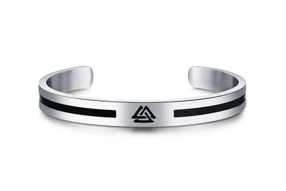 Men's Enamel Bangle - Viking Logo Cuff Bracelet, Stainless Steel Minimalist Bangle for Gentlemen