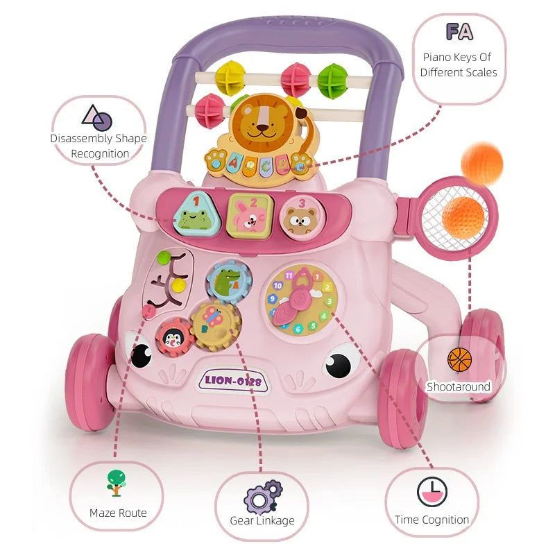 Baby Push Walker Toy – Early Learning Sit-to-Stand Anti-Rollover Multi-Function Activity Walker for Infants and Toddlers