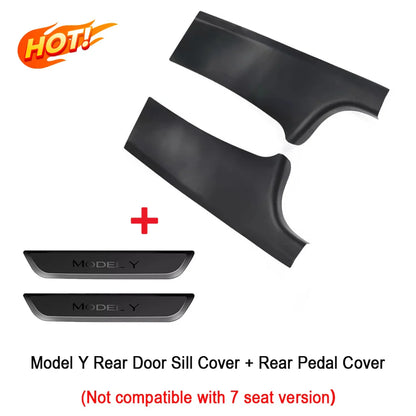 Rear Door Sill Cover for Tesla Model Y (2022–2024) – Anti-Dirty Kick Guards, Trim Protector Film & Welcome Pedal Pads