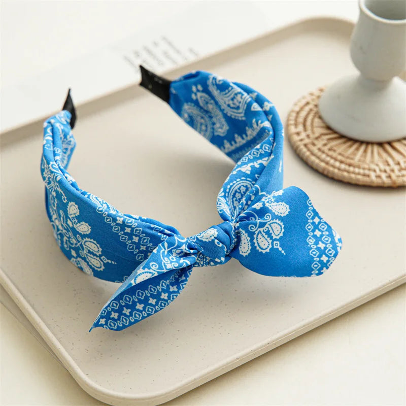 Fashion Paisley Bandana Headband — Knotted Bow Rabbit Ear Turban Hairwrap for Women & Girls