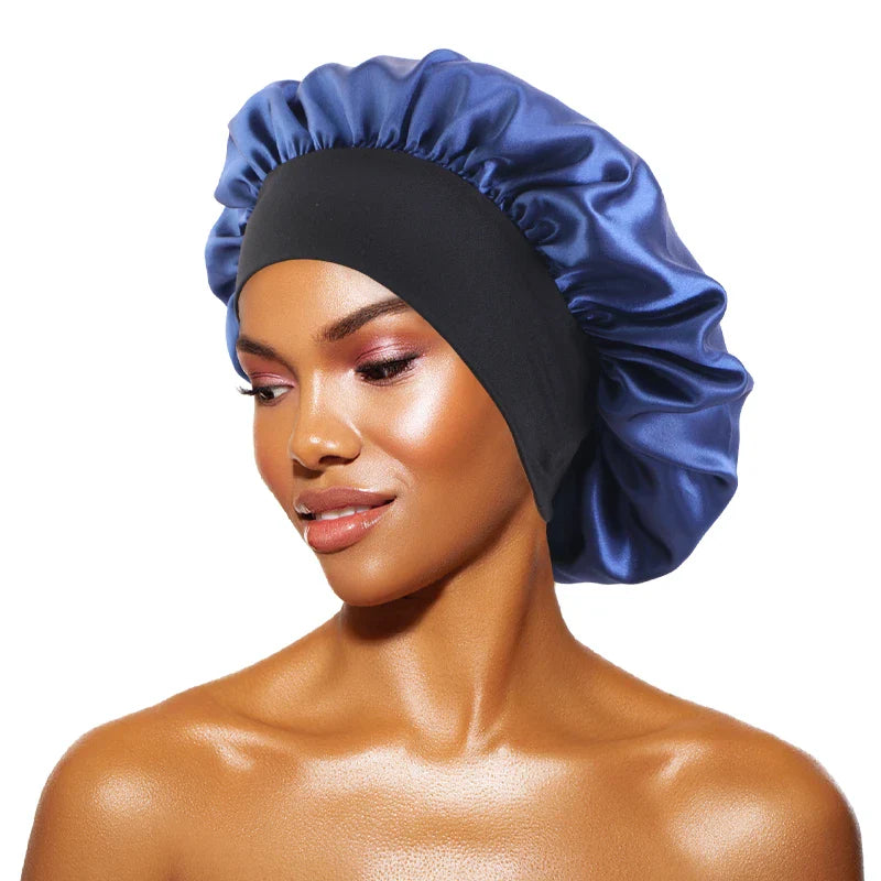 Women's Satin Wide-Brimmed Bonnet – Unisex Night Sleeping & Bathing Head Wrap with Elastic Band for Hair Care