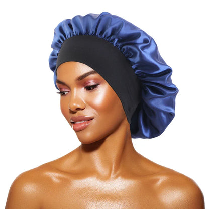 Women's Satin Wide-Brimmed Bonnet – Unisex Night Sleeping & Bathing Head Wrap with Elastic Band for Hair Care