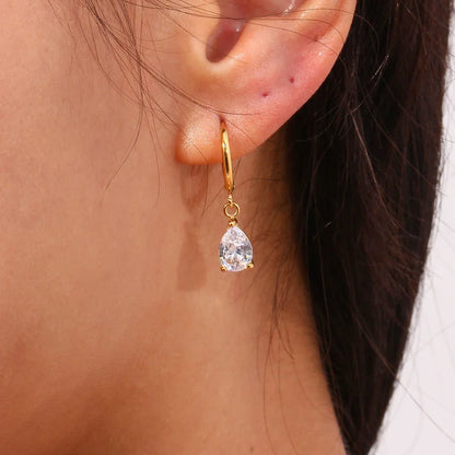 E.B.belle 3A Zircon Waterdrop Small Hoop Earrings for Women – Luxury Colorful Crystal Huggie Charm Jewelry Gift