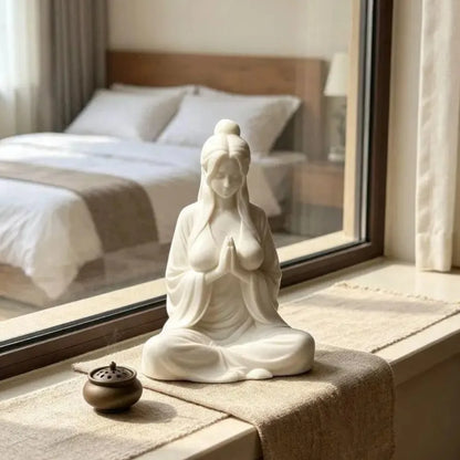 Meditation Zen Female Figurine - 3D Printed Cross-Legged Desktop Ornament for Tea Rooms & Home Decor