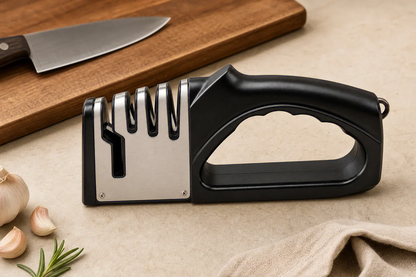 4-in-1 Kitchen Knife Sharpener - Multifunctional Handheld Tool for Knives and Scissors with Non-Slip Base