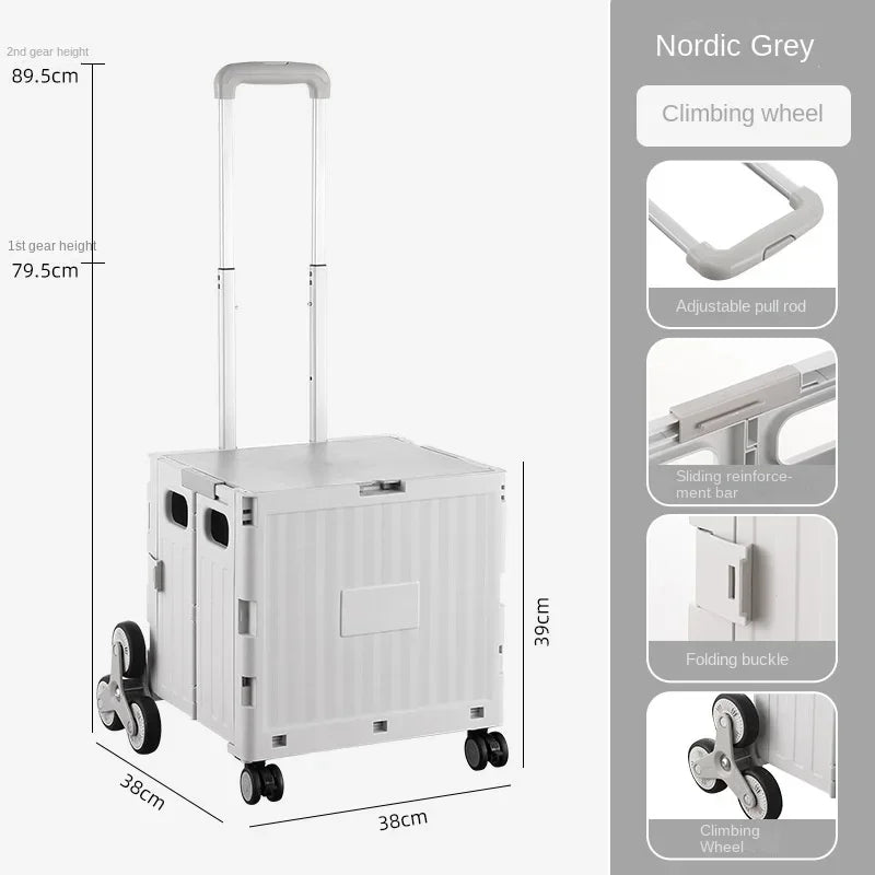 Portable Camping Trolley Storage Box - Folding Outdoor Organizer with Adjustable Handle for Picnics & Travel