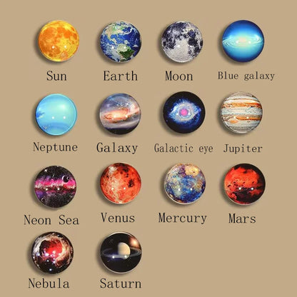 Glow in the Dark Solar System Keychain – Luminous Nebula Planet Key Ring with Moon, Earth, Sun, Double-Sided Glass Ball