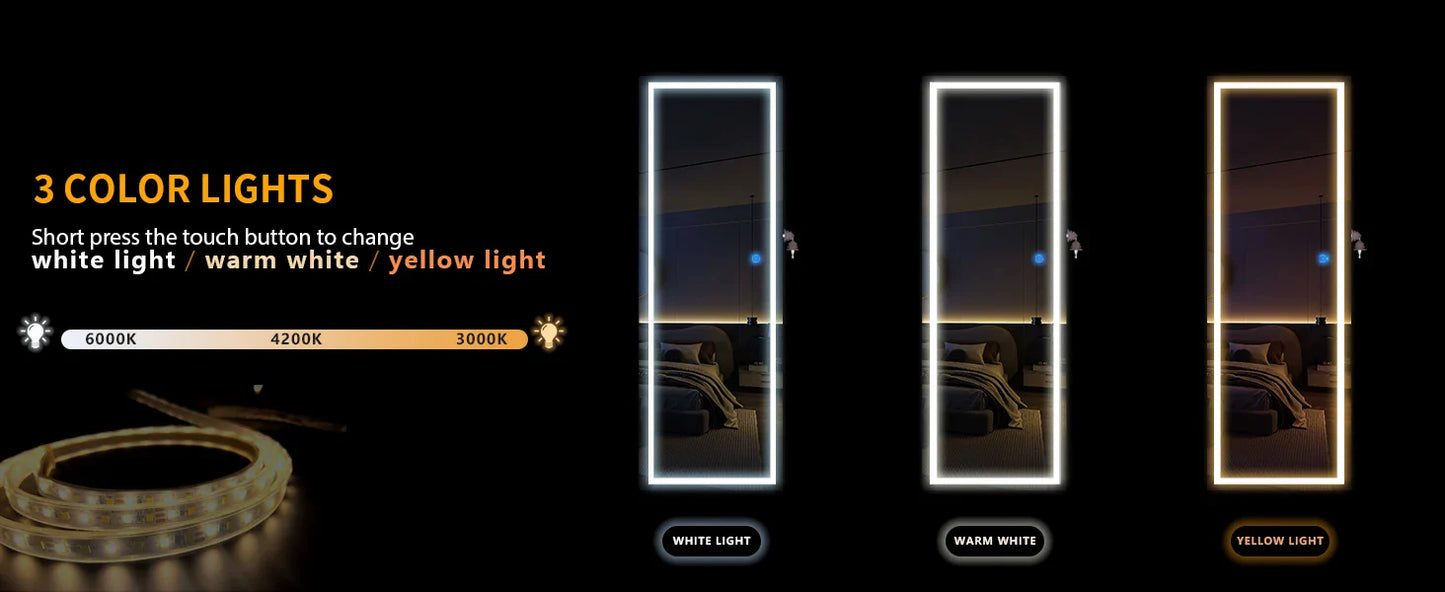 LED Door Hanging Mirror Cabinet – Wall-Mounted Full-Length Lighted Jewelry Organizer with Storage
