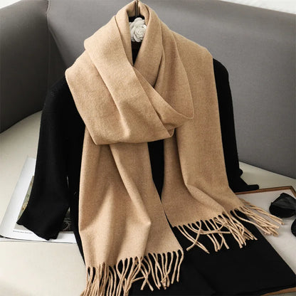 62-Color Solid Women’s Winter Scarf — Thick Warm Cashmere Pashmina Shawl with Tassels, Outdoor Luxury Wrap, Windproof Fashion Scarf