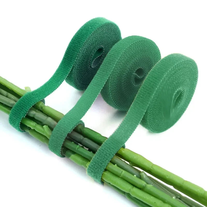 Reusable Self-Adhesive Plant Ties | Adjustable Green Nylon Garden Tape Strips for Plant Support