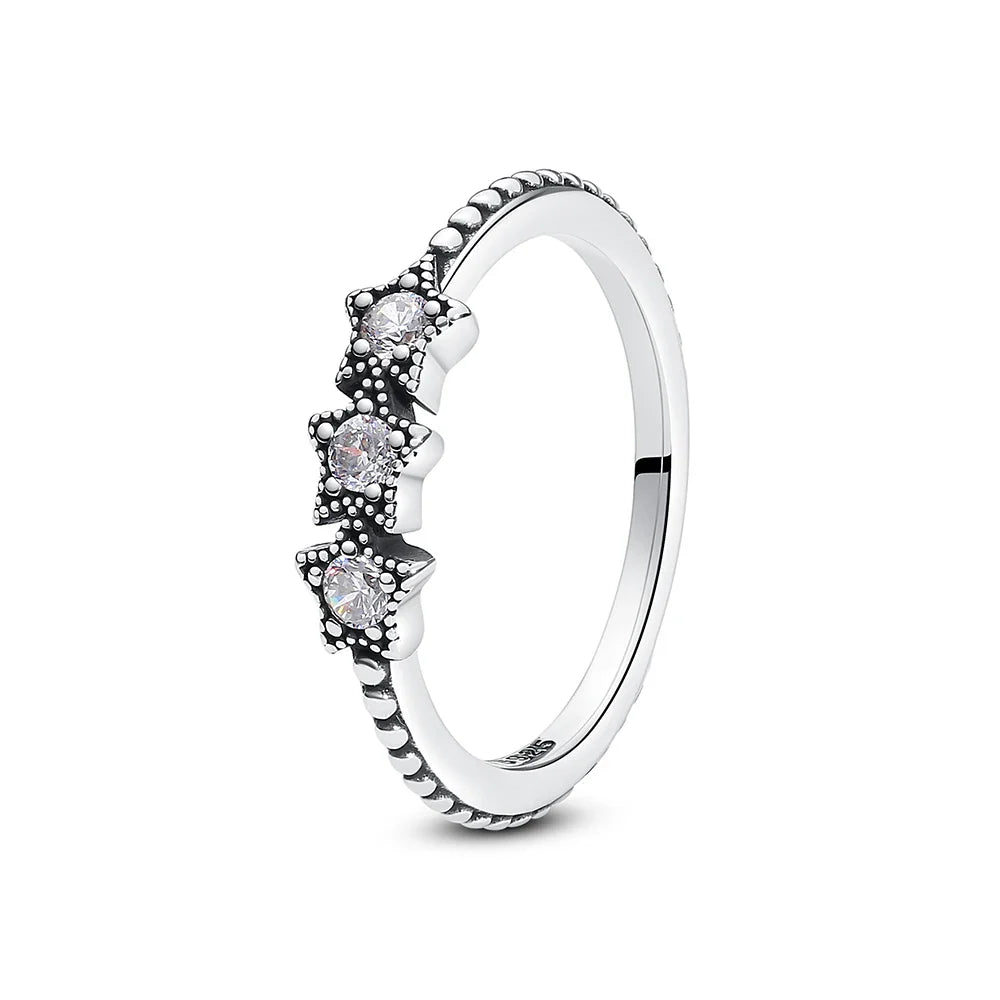 925 Sterling Silver Women’s Ring – Crown, Heart & Wishbone Design with Crystal, Rose Gold Engagement & Wedding Jewelry