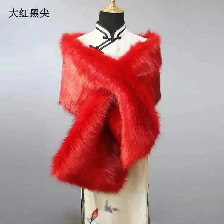 32-Color Luxury Faux Fox Fur Shawl – Women’s Plush Winter Scarf, Wrap & Cape for Wedding & Coat