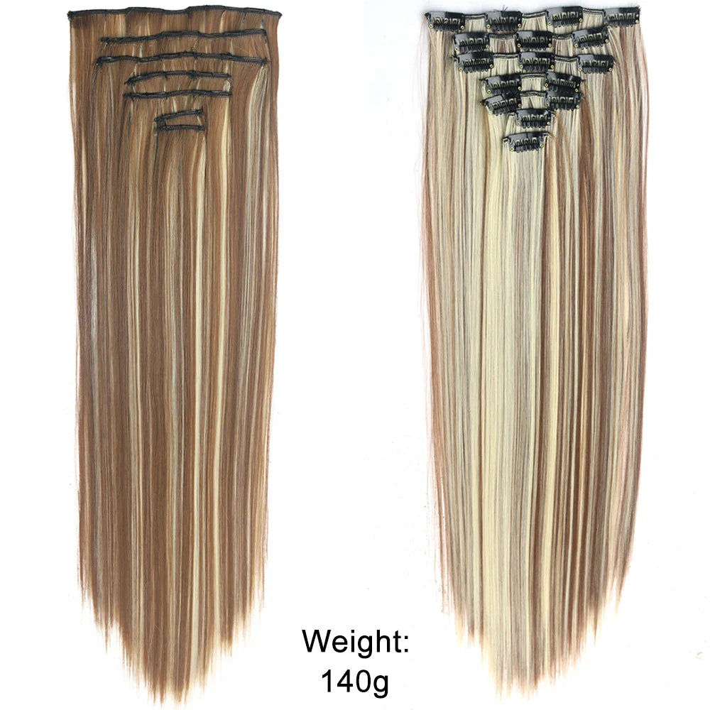 Women’s 7Pcs Hair Extensions with 16 Clips – Natural Black Straight Ombre Hairpiece