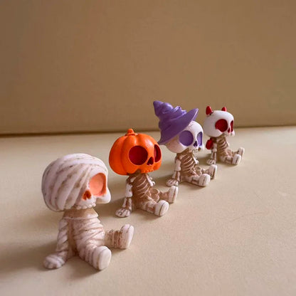 4-Piece Halloween Mini Figurines Set - Spooky Resin Pumpkin, Ghost & Skull Decor for Home & Garden