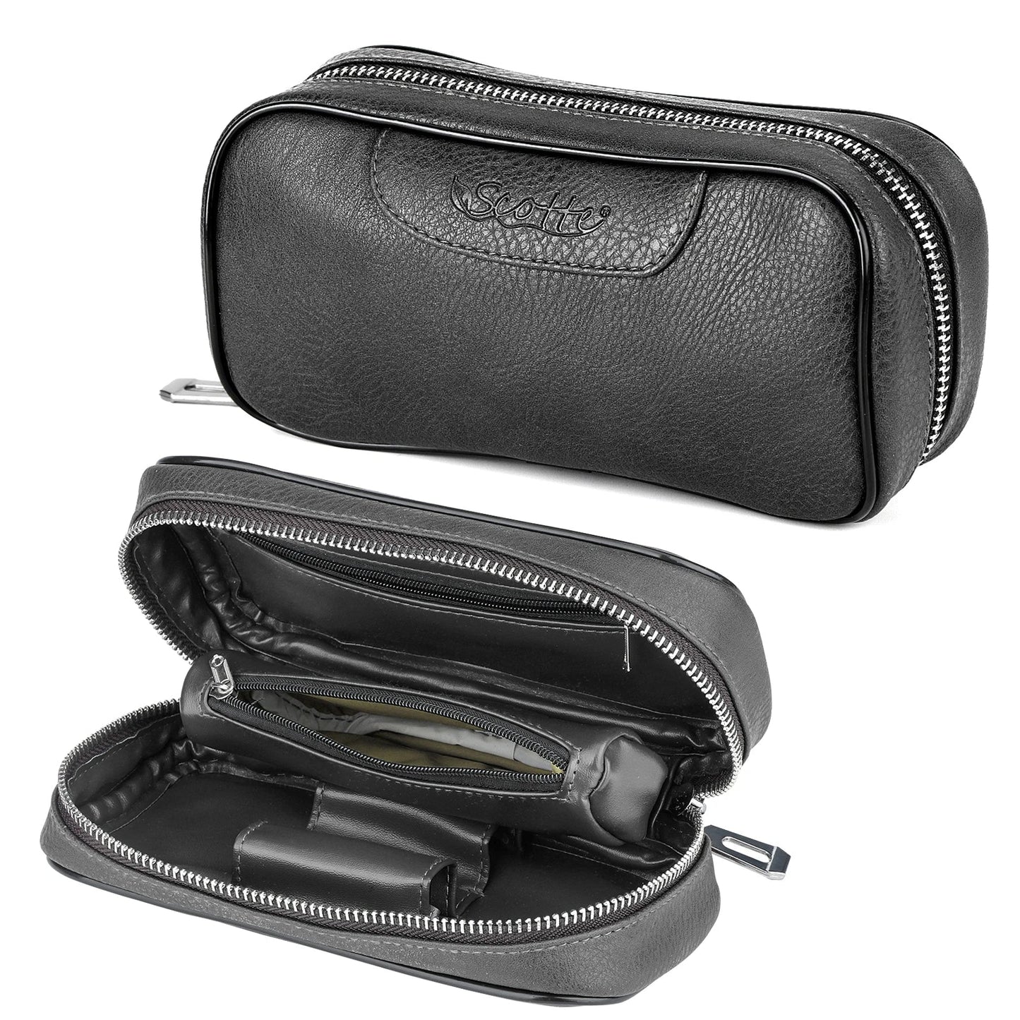 Scotte PU Leather Tobacco Pipe Bag – Portable Case for 2 Pipes with Smoking Accessories
