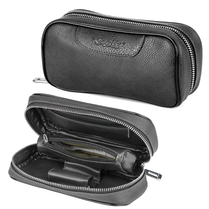 Scotte PU Leather Tobacco Pipe Bag – Portable Case for 2 Pipes with Smoking Accessories