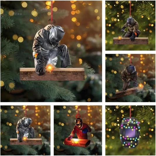 Acrylic Christmas Welder Ornament – Cartoon Tree Hanging Decoration for Car Mirror or Holiday Crafts