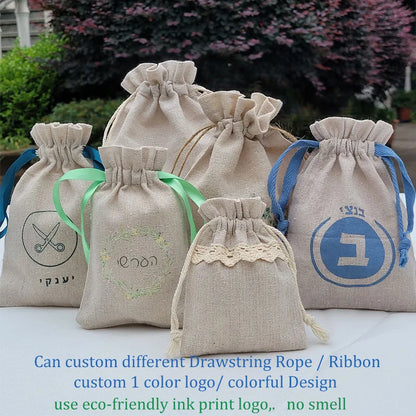 50PCS Natural Linen Gift Bags — 5×7, 7×9, 9×12cm Jute Candy & Jewelry Pouches