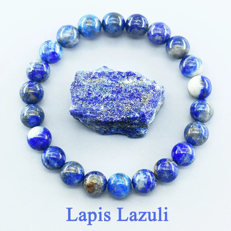 Natural 5A Lapis Lazuli Stone Bracelet - Elastic Healing Bead Jewelry Gift for Men & Women