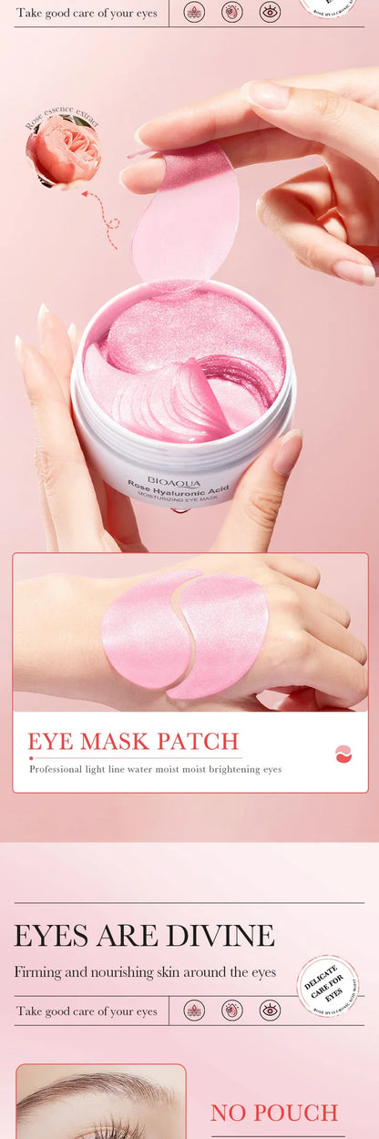 60PCS BIOAQUA Rose Hyaluronic Acid Eye Masks – Anti-Dark Circles, Eye Bags, Moisturizing & Firming Skincare Patches