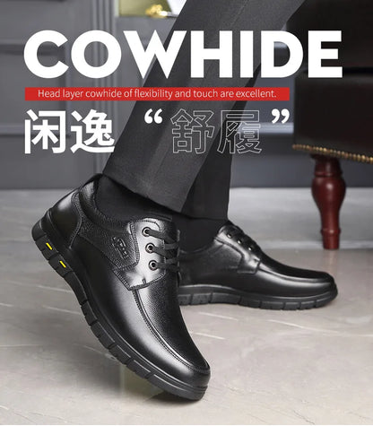 Men's Genuine Leather Casual Shoes - Soft Sole Lace-Up Loafers, Luxury Brand for Middle-Aged & Older Adults, Lightweight Dad Shoes
