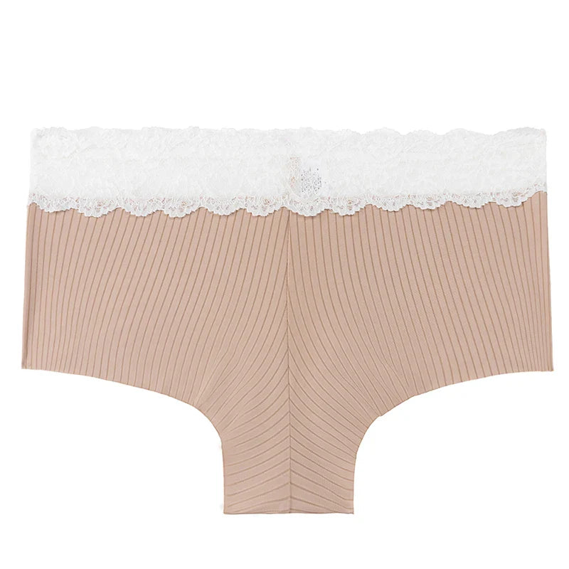 TrowBridge Women’s Seamless Silk Satin Panties – Lace Hollow Breathable Boyshort Underwear