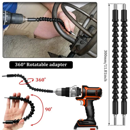 Flexible Drill Bit Extension & Right Angle Adapter Set – 105° Rotatable Hex Shank Screwdriver Bit Kit