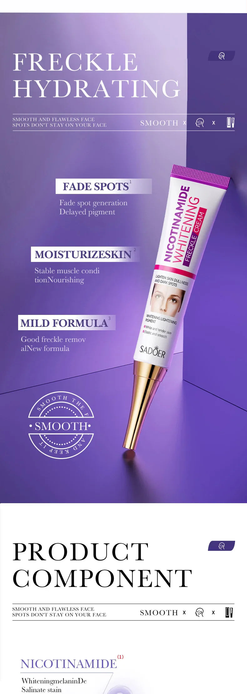 SADOER Freckle Removing Cream — Nicotinamide Moisturizing Face Cream for Hydrating, Nourishing & Firming Skin
