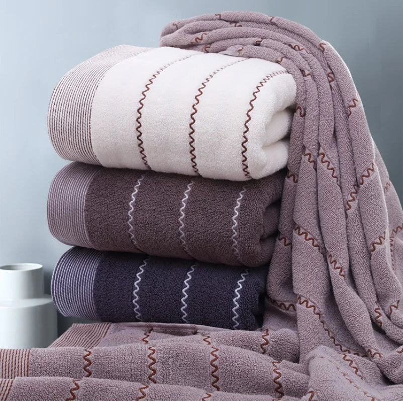 3-Piece Cotton Towel Set – 2 Hand Face Towels 35x75cm + 1 Bath Towel 70x140cm Soft Washcloth Gift Set