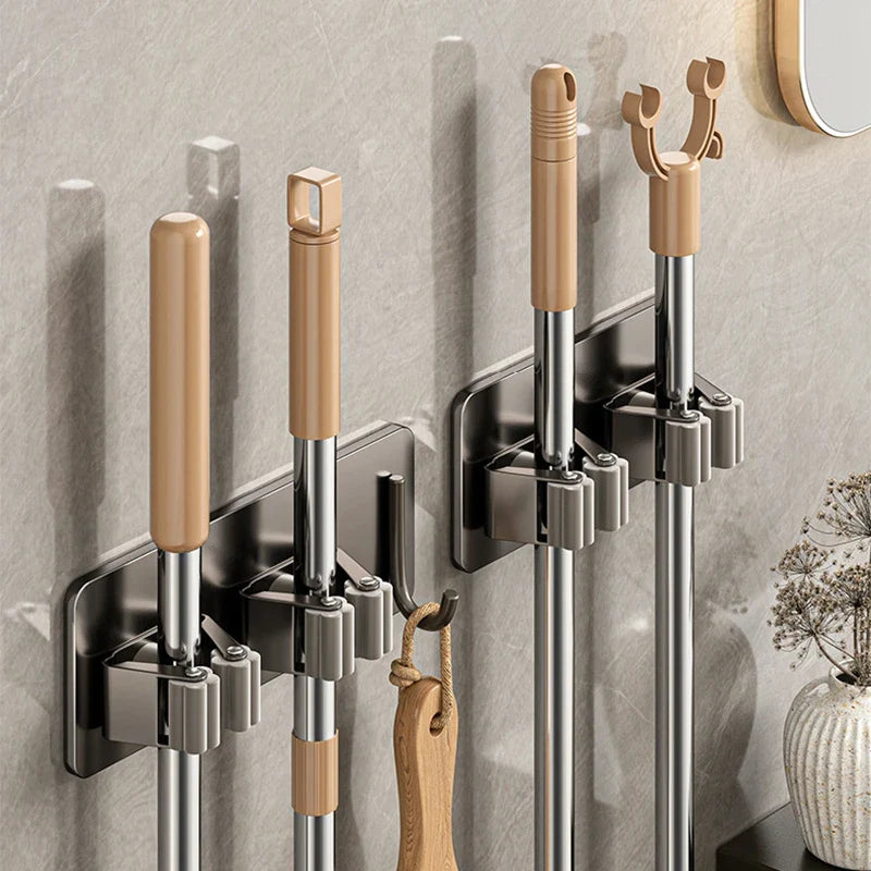 Bathroom Mop Holder — Self-Adhesive Wall-Mounted Broom & Mop Hook, Sweeping Brush Storage Organizer, Kitchen Accessory