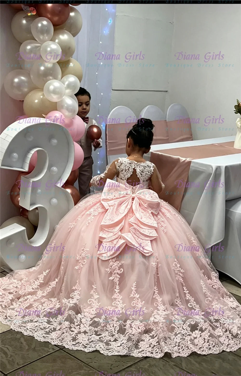White Tulle Flower Girl Dress - Lace Applique Wedding & Party Gown
