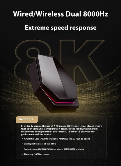 NEW ATK X1 Ultimate Wireless Gaming Mouse — PAW3950 Ultra, 8K Polling Rate, 2.4G, 0.3ms, 500mAh, 750IPS, 42,000 DPI for PC & Laptop