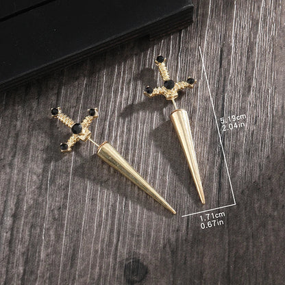 Gothic Crystal Dagger Earrings: Vintage Punk Kinitial Sword Ear Jackets - Unique Jewelry Gift for Women