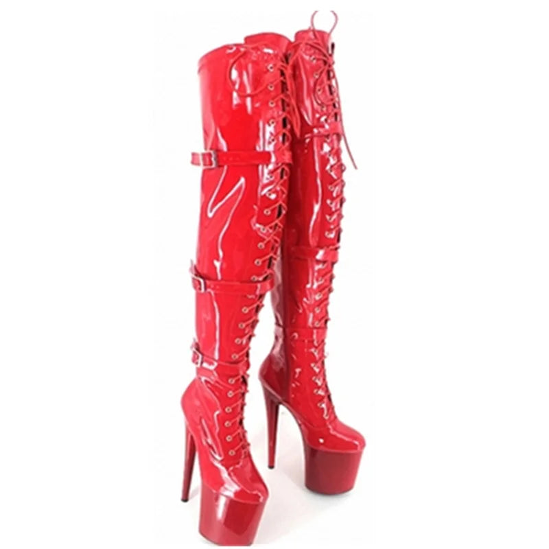 20cm Women’s Platform Dance Boots - High-Heeled Round-Toe Waterproof Performance Boots