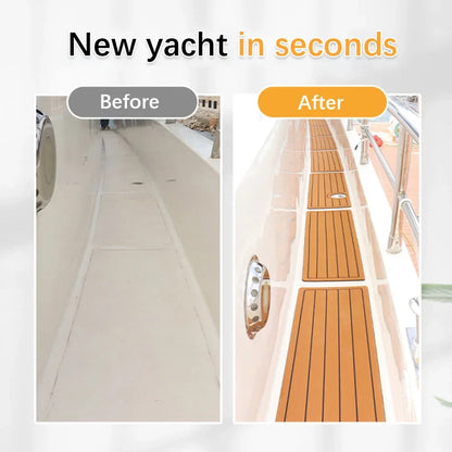 58x2400x5mm Brown EVA Foam Yacht Deck Mat – Imitated Teak Anti-Skid Boat Flooring Strip
