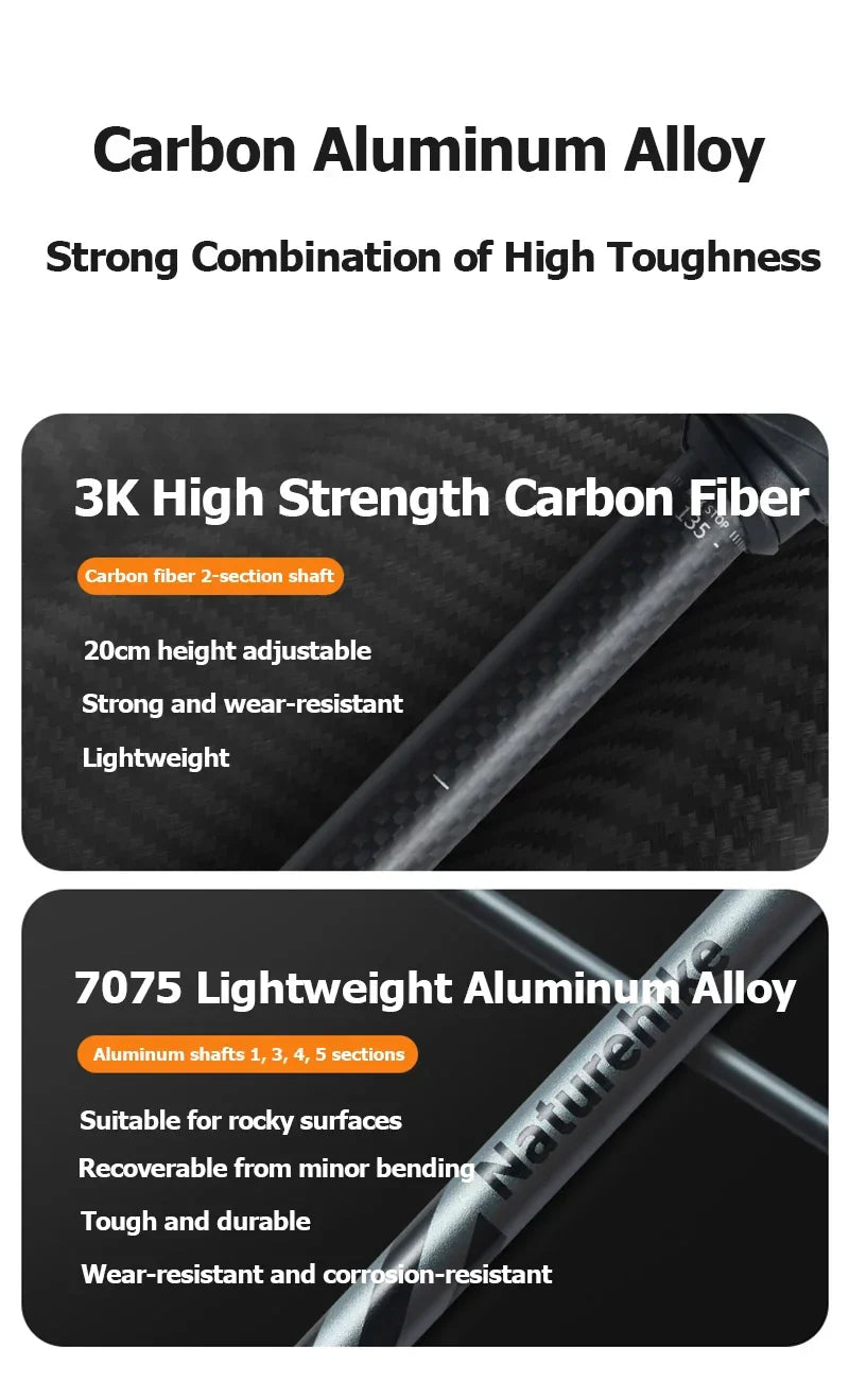 Naturehike Lightweight Trekking Poles – Carbon Fiber & Aluminum Alloy Folding Walking Sticks for Hiking & Climbing