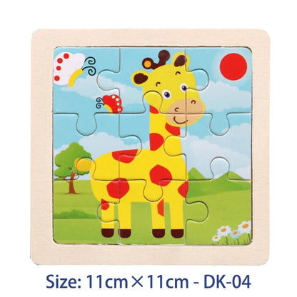 11cm Kids Wooden Jigsaw Puzzle – Cartoon Animal & Vehicle Montessori Educational Toys