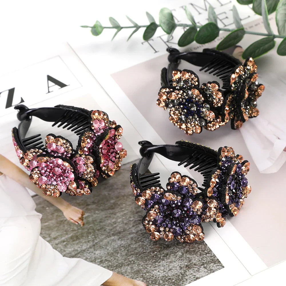 AWAYTR Colorful Crystal Flower Hair Claw – Large Flower Crab Clamp Barrettes, Shark Clip Hair Accessories for Women
