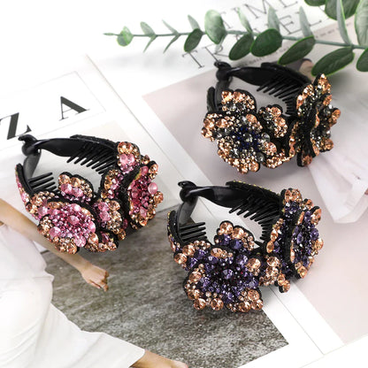 AWAYTR Colorful Crystal Flower Hair Claw – Large Flower Crab Clamp Barrettes, Shark Clip Hair Accessories for Women