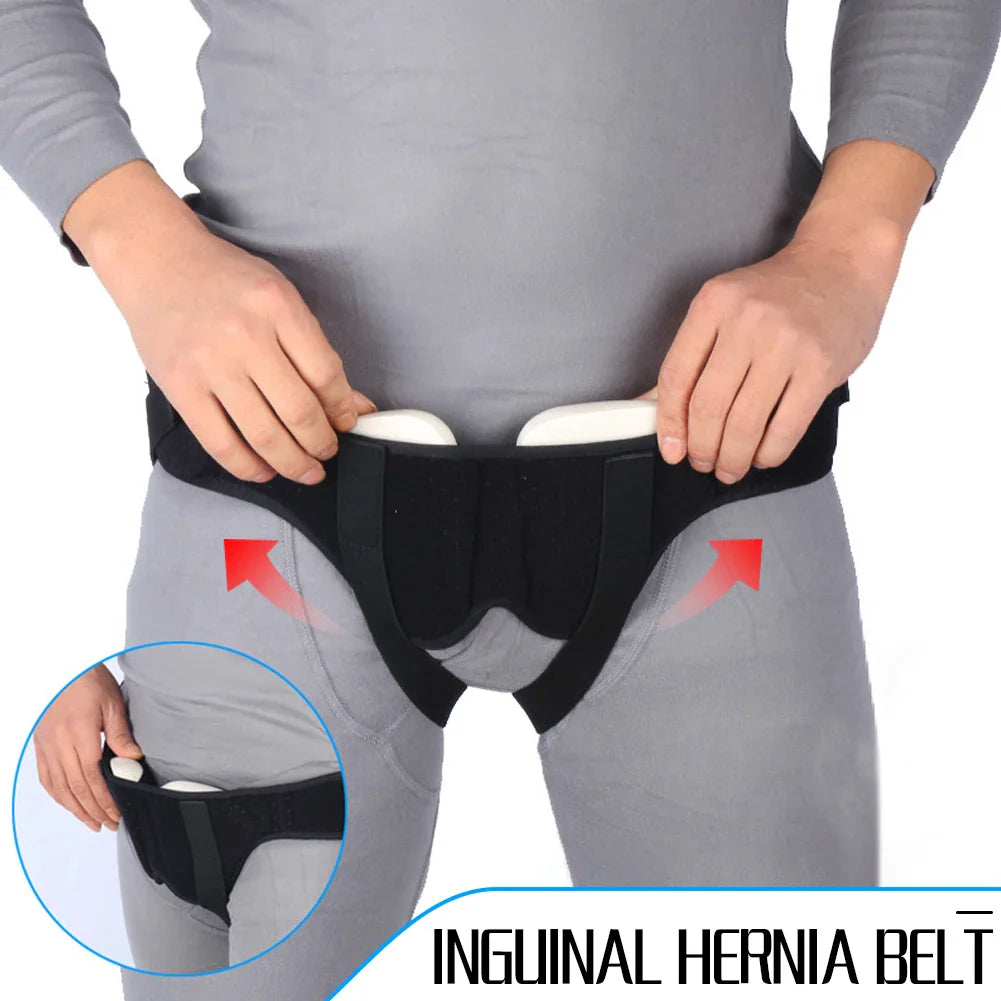 Adult Hernia Pain Relief Recovery Belt - Inguinal Groin Support with Inflatable Hernia Bag and 2 Removable Compression Pads